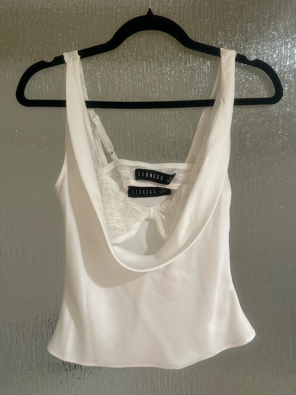 Lioness White Cowl Neck top with lace bralette